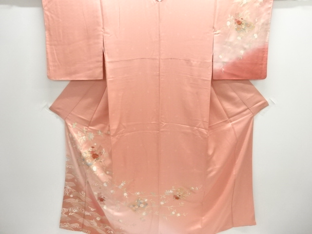 橘に短冊・牡丹模様刺繍訪問着